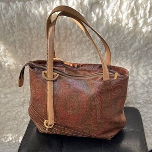 Etro Leather Tote Bag in Brown and Tan